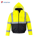 Mens Kontrast Hooded Hi-Vis Winddicht Regenmantel Arbeit Wasserdicht Jacke mit Reflexstreifen und Taschen Sicherheit